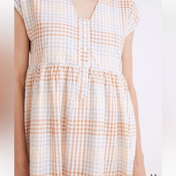 Women’s MADEWELL Cap-Sleeve Button-Front Mini Dress in Plaid- Size XS - Picture 4 of 11